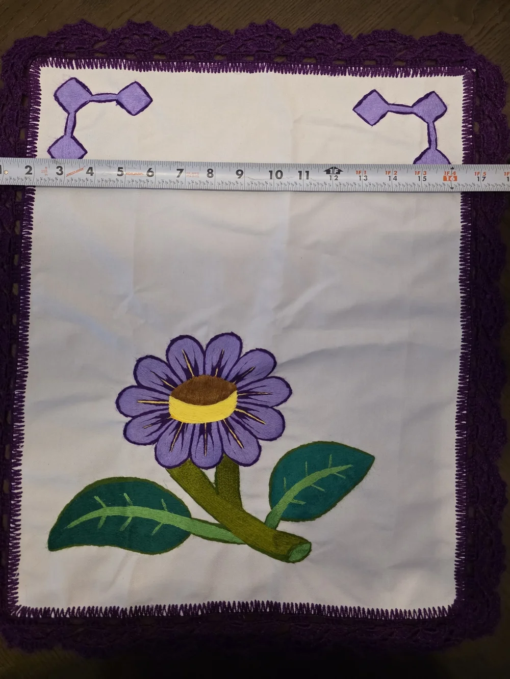 Hand-Embroidered Purple Floral Kitchen Towel - Purple